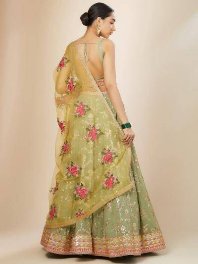 Luxurious Sage Green Heavy Georgette Pista Budget-friendly lehenga choli dealers