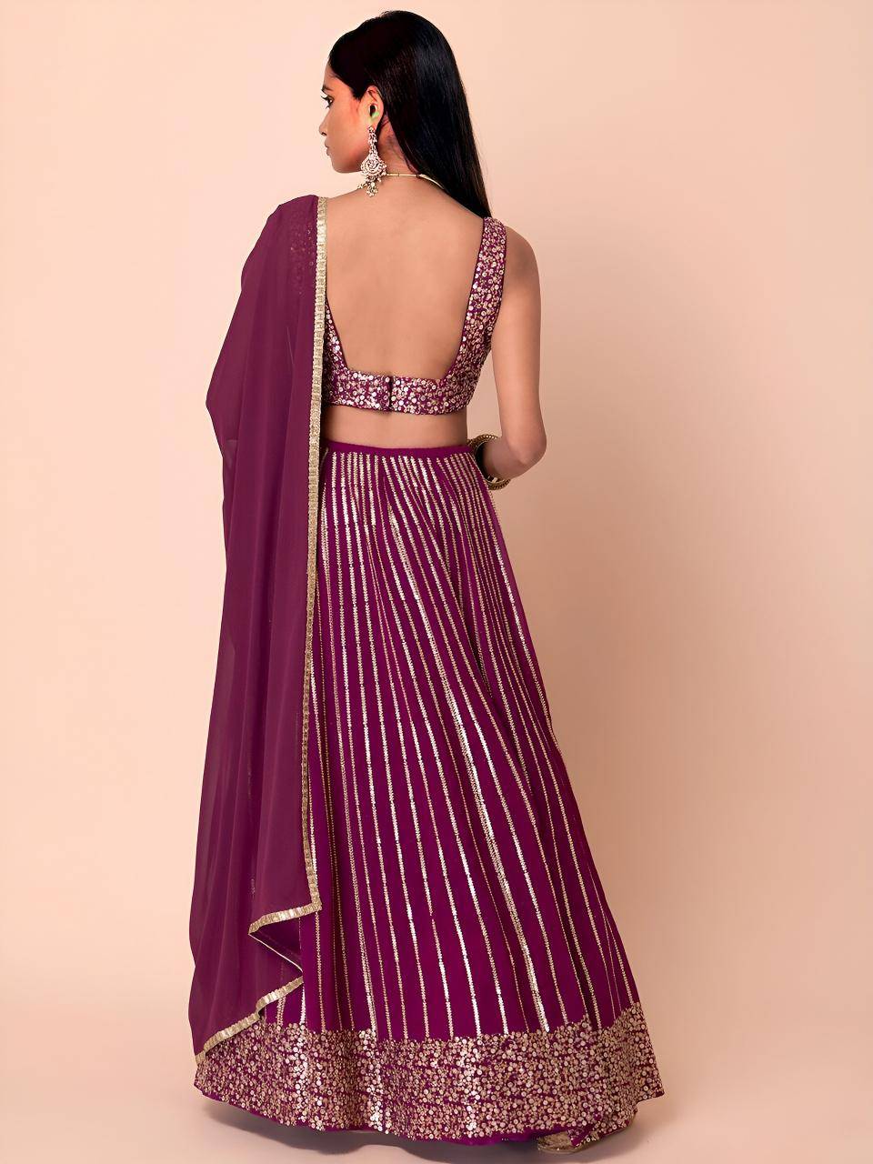 Glamorous Heavy Georgette Wine Online lehenga choli wholesalers in India