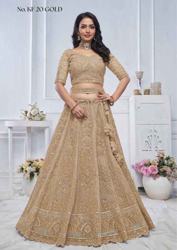 KF-20 Soft net Gold Surat bridal lehenga choli market