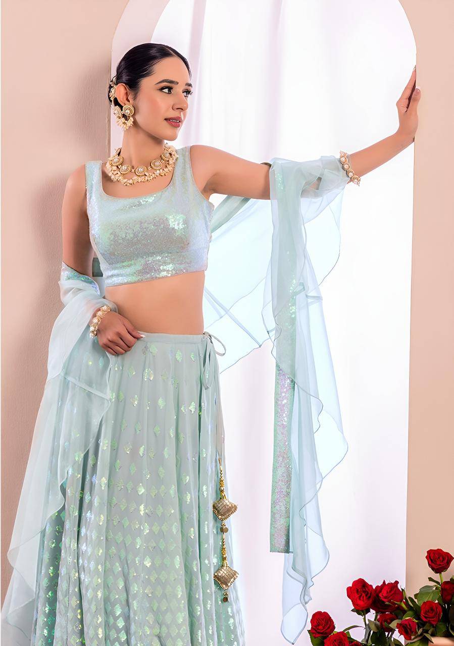Glamourous Heavy Georgette Blue Party wear lehenga choli wholesale