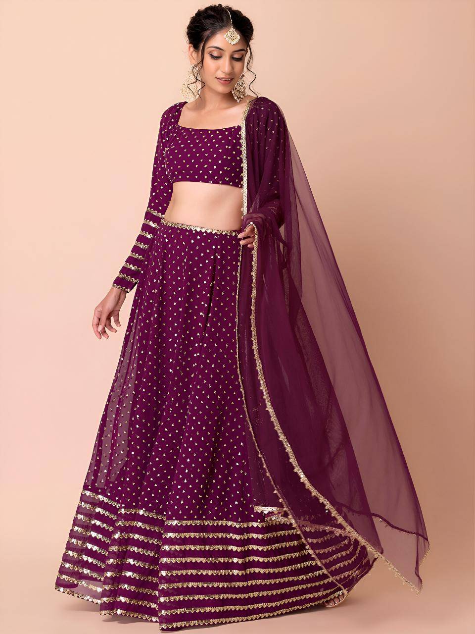 Glamourous Heavy Georgette Wine Latest lehenga choli wholesale