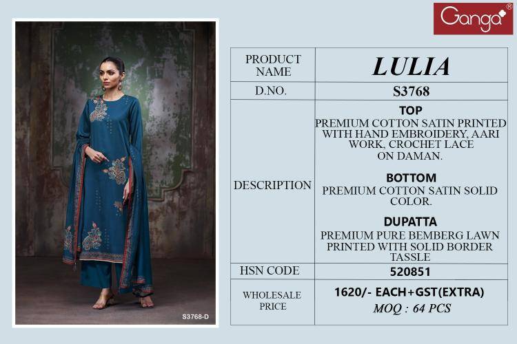 Ganga lulia 3768 Dress material wholesale online