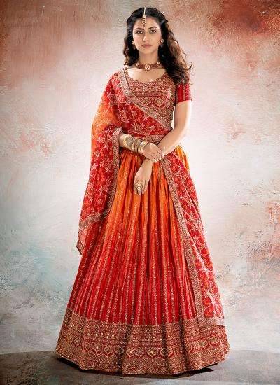 Orange Chinon Zari Work Lehenga choli wholesalers in Gujarat