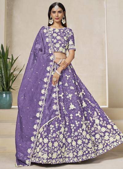 Lavender Organza Thread Embroidery Work difference lehenga choli hole wholesale market