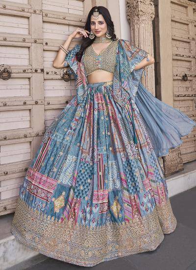 Multi Color Chinon Silk Digital Print Work 999 lehenga choli hole wholesale market