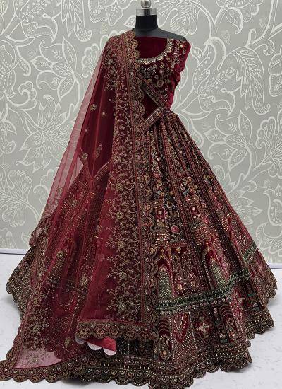 Maroon Net Sequin Work Wedding Wear wholesale lehenga with price