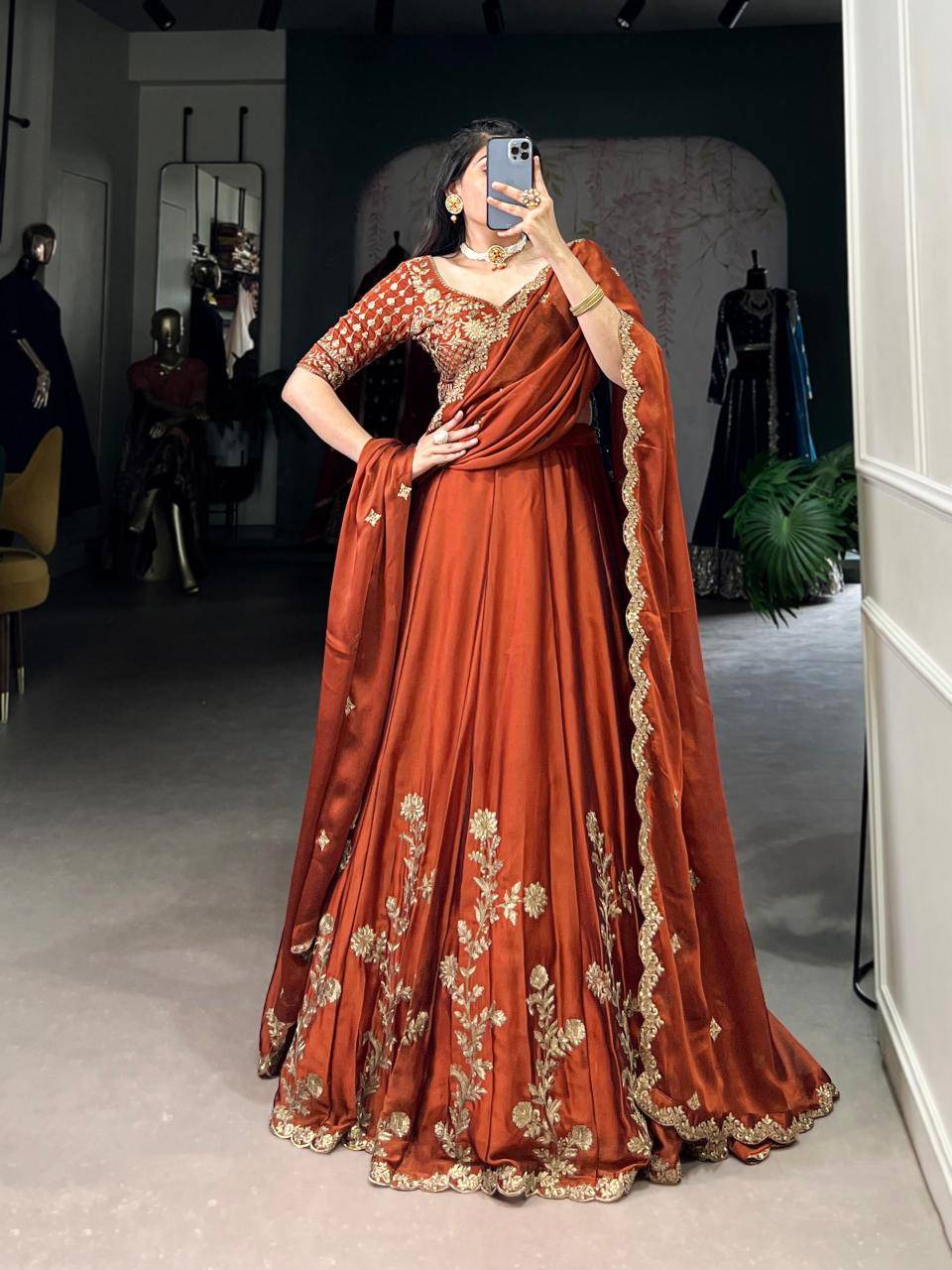 LNB Rangoli Silk Orange Bridal lehenga choli wholesale