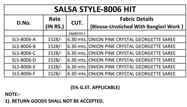 Shorya TFH salsa style d.no 8006 Surat saree wholesale online