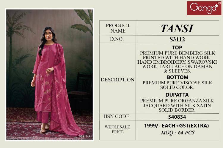 Ganga tansi 3112 Unstitched dress material wholesale