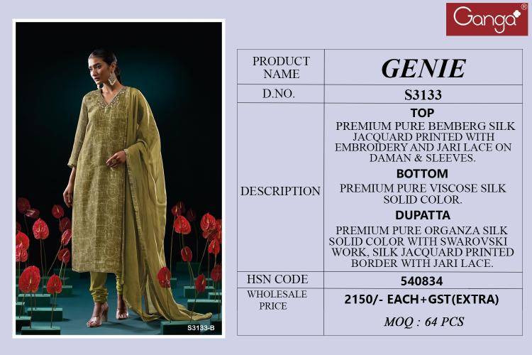 Ganga genie 3133 Wholesale designer dress materials in surat