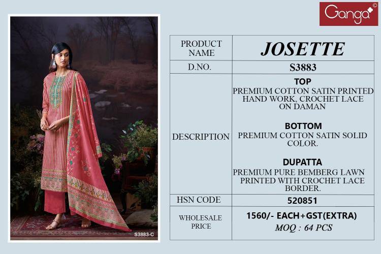 Ganga josette 3883 Surat dress material wholesale market
