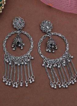Traditional Wear Silver Color Oxidised Long Polki Earrings 855 Wholesale fashion jewellery distributors