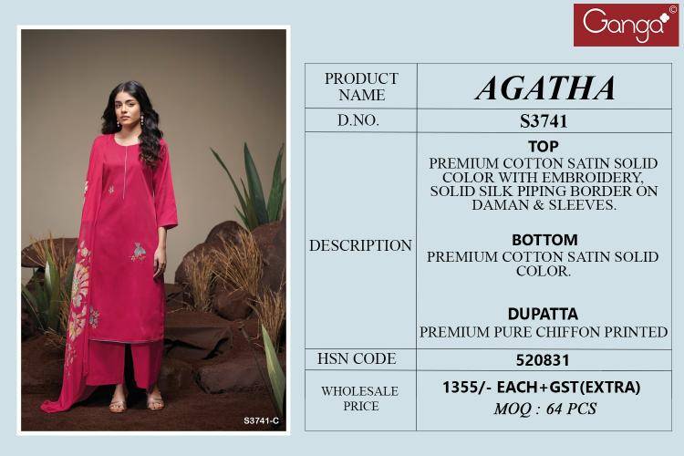 Ganga agatha 3741 Wholesale dress material suppliers