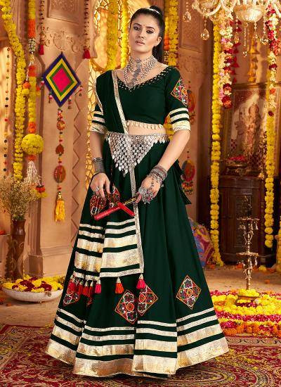 Dark Green Viscose Rayon Thread Embroidery Work Navratri Wear Wholesale lehenga choli suppliers