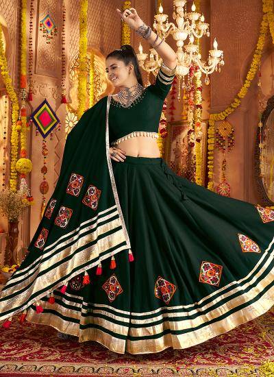 Dark Green Viscose Rayon Thread Embroidery Work Navratri Wear Wholesale lehenga choli suppliers