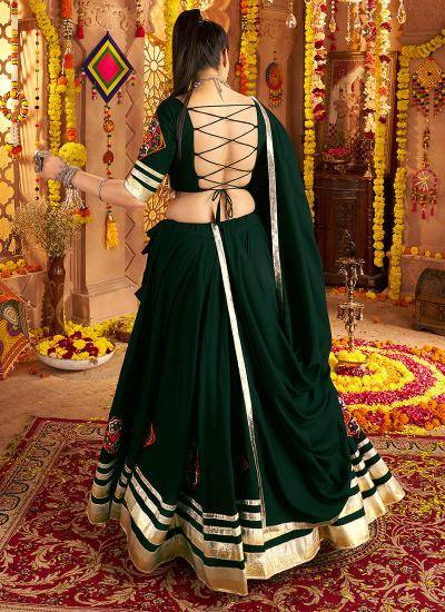 Dark Green Viscose Rayon Thread Embroidery Work Navratri Wear Wholesale lehenga choli suppliers