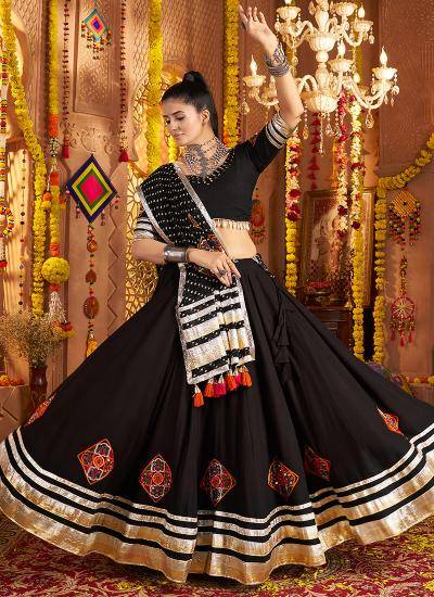 Black Viscose Rayon Thread Embroidery Work Navratri Wear Wholesale lehenga choli retailers