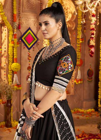 Black Viscose Rayon Thread Embroidery Work Navratri Wear Wholesale lehenga choli retailers