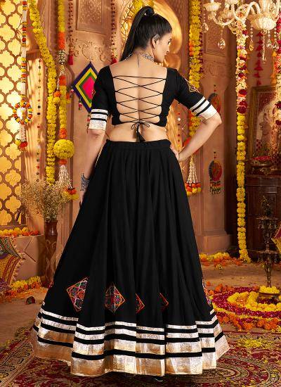 Black Viscose Rayon Thread Embroidery Work Navratri Wear Wholesale lehenga choli retailers