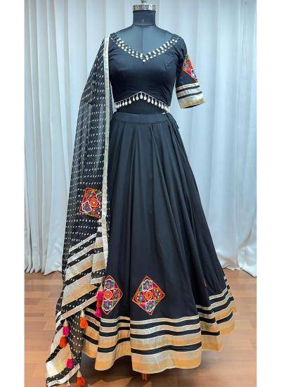 Black Viscose Rayon Thread Embroidery Work Navratri Wear Wholesale lehenga choli retailers