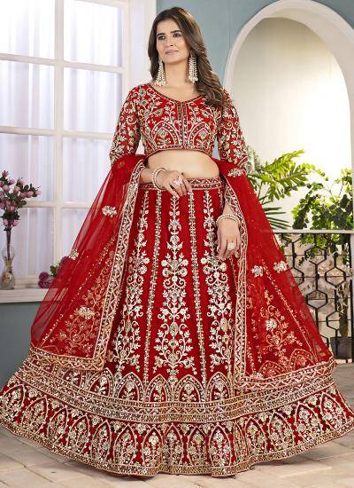 Red Net Zari Embroidery Work Wedding Wear Lehenga choli wholesalers in Kolkata