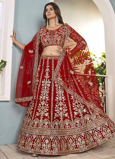 Red Net Zari Embroidery Work Wedding Wear Lehenga choli wholesalers in Kolkata