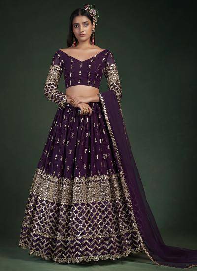 Wine Georgette Sequin Work Wedding Wear Bridal lehenga choli manufacturers