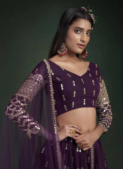 Wine Georgette Sequin Work Wedding Wear Bridal lehenga choli manufacturers
