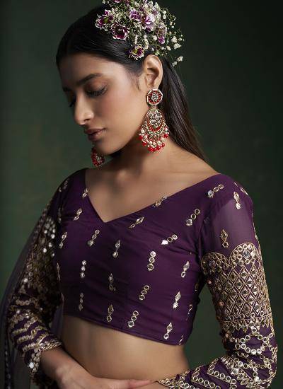 Wine Georgette Sequin Work Wedding Wear Bridal lehenga choli manufacturers