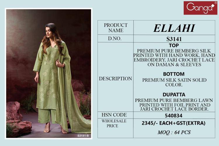 Ganga ellahi 3141 Dress material for boutique in Surat