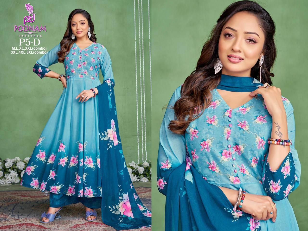 Poonam designer 3 pcs gown Kurti Manufacturers in Mumbai