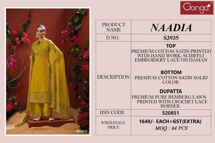 Ganga naadia 3935 Cotton dress material wholesale