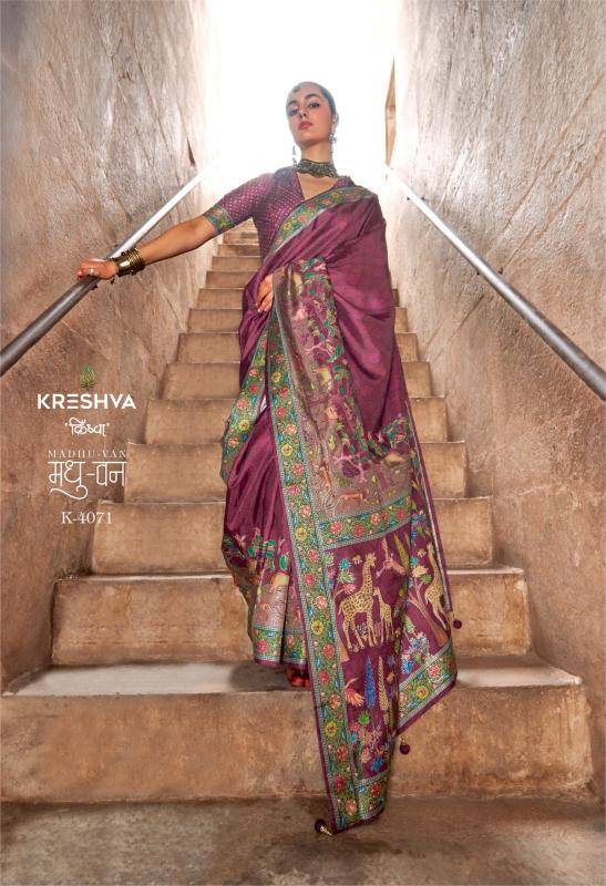 Shorya krehsva madhuvan silk wholesale saree from india