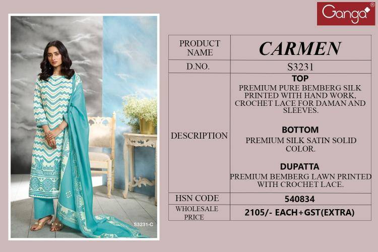 Ganga carmen 3231 wholesale dress material suppliers in mumbai