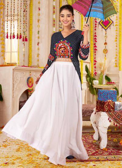 Black Rayon Faux Georgette Navratri Affordable Lehenga choli in Surat