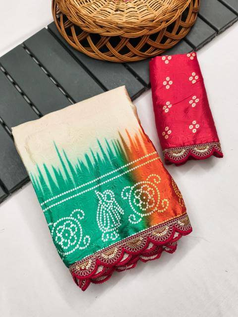 Akshara gajji silk colourful bandhej print indian saree wholesale market