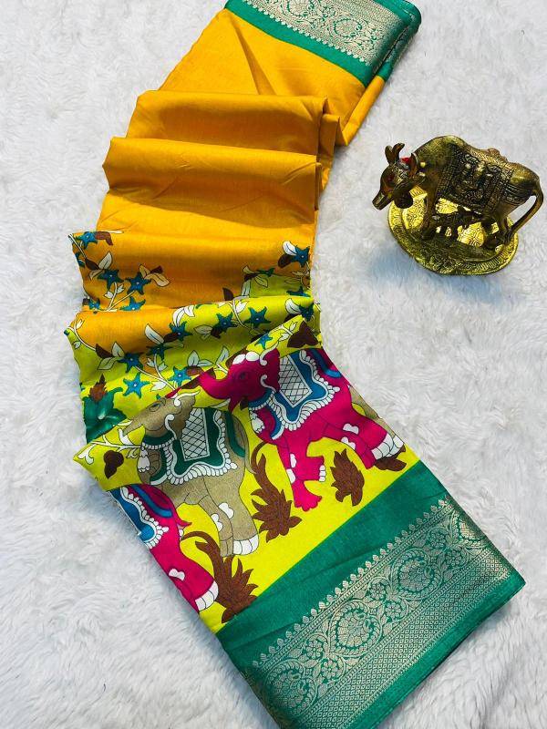 Malhar kalamkari elephent printed biggest saree wholesaler in india