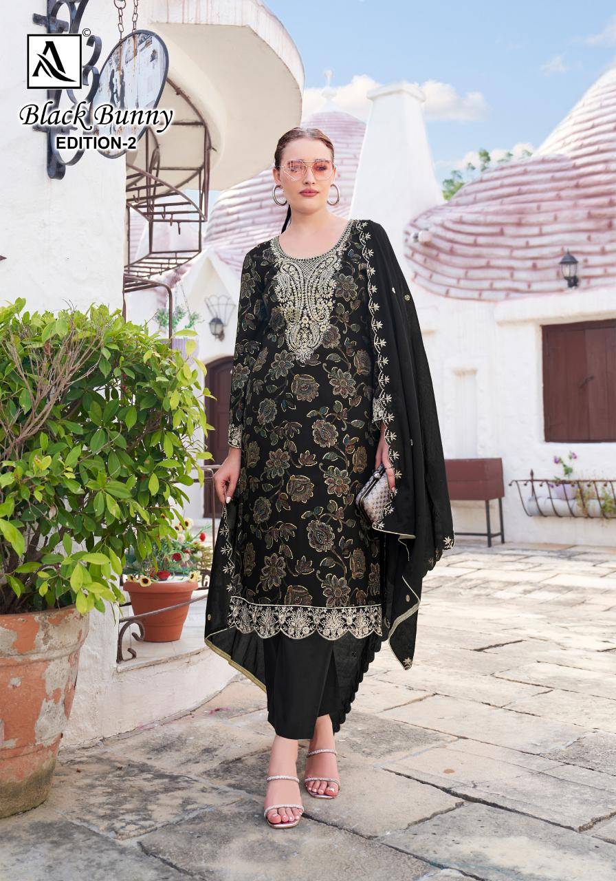 Alok suit black bunny 2 Dress materials surat with price