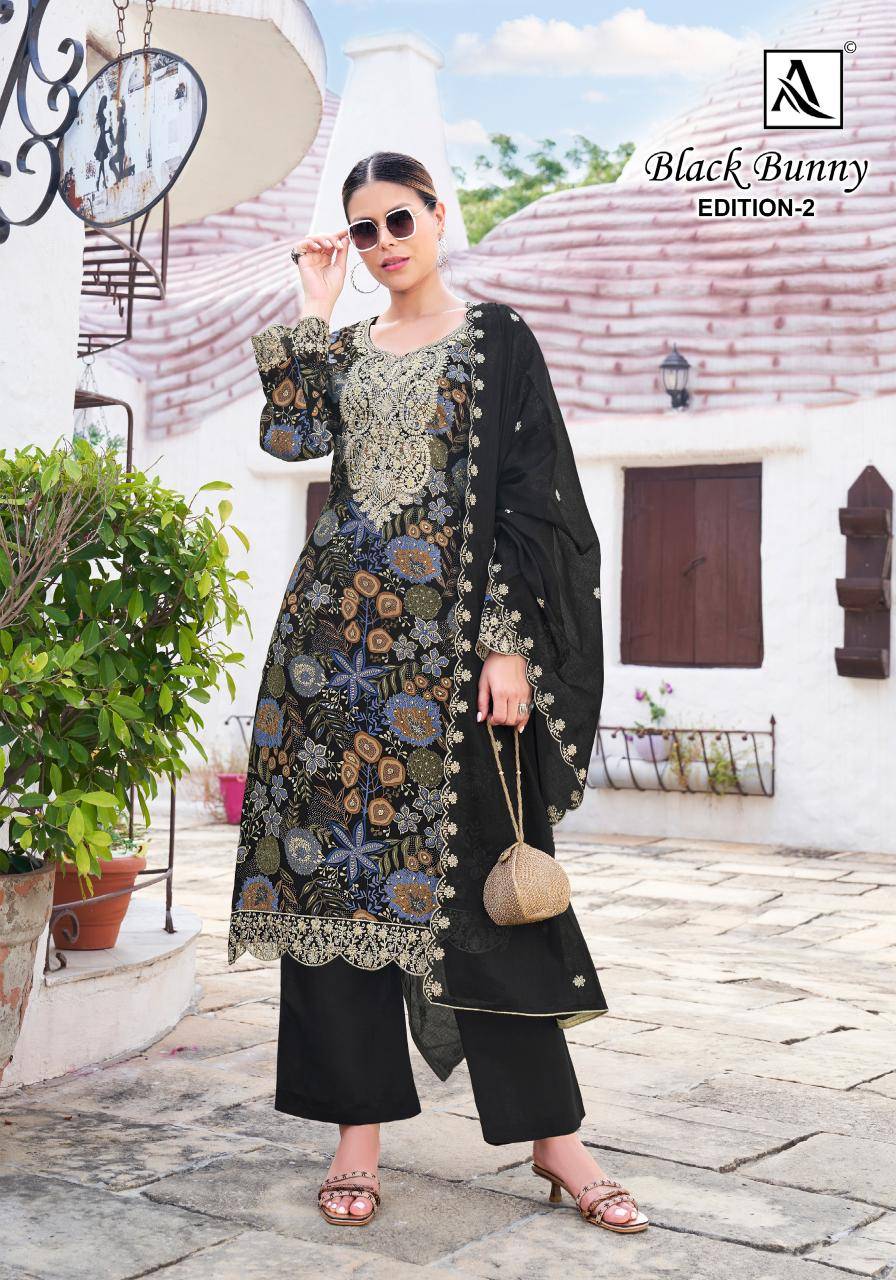 Alok suit black bunny 2 Dress materials surat with price