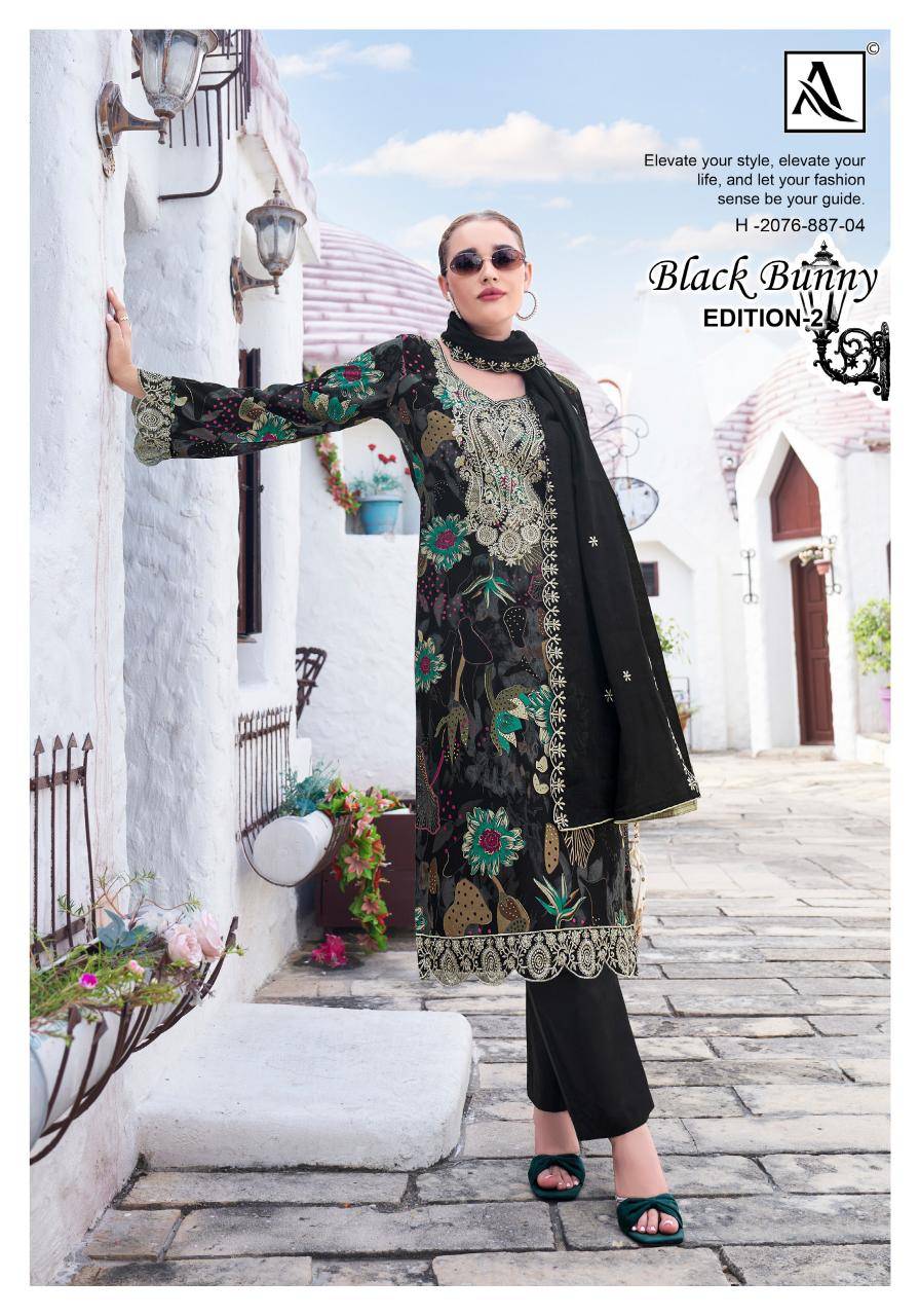 Alok suit black bunny 2 Dress materials surat with price