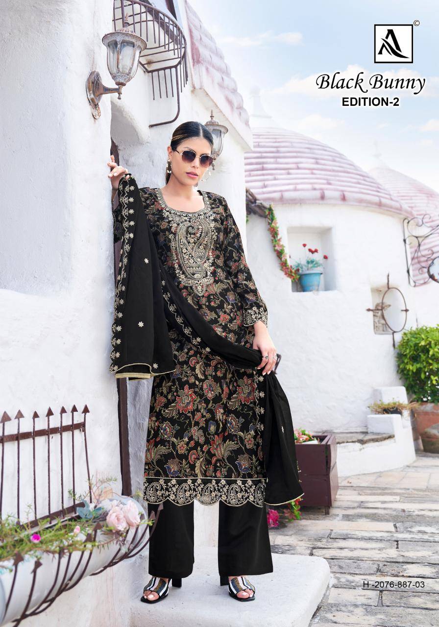 Alok suit black bunny 2 Dress materials surat with price