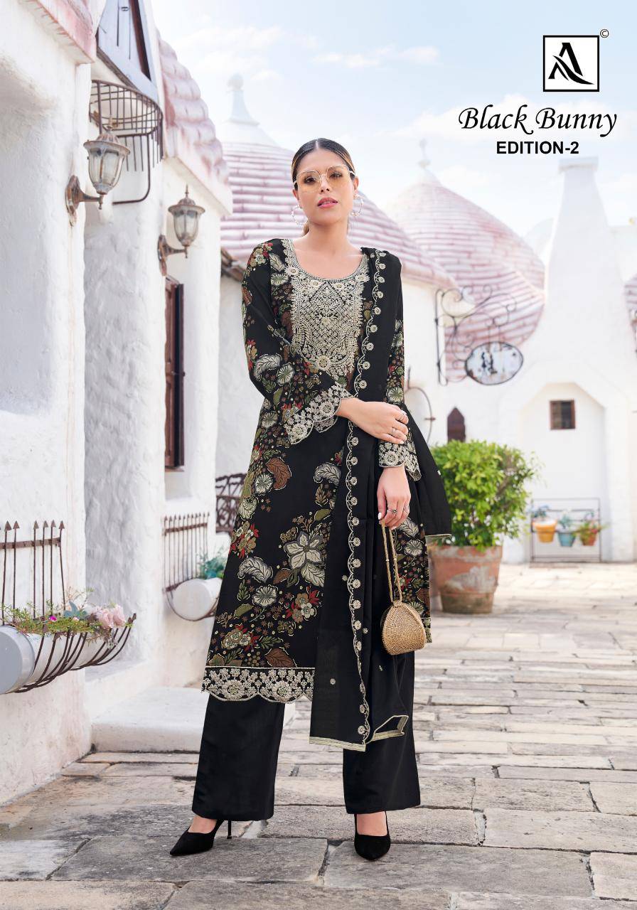 Alok suit black bunny 2 Dress materials surat with price