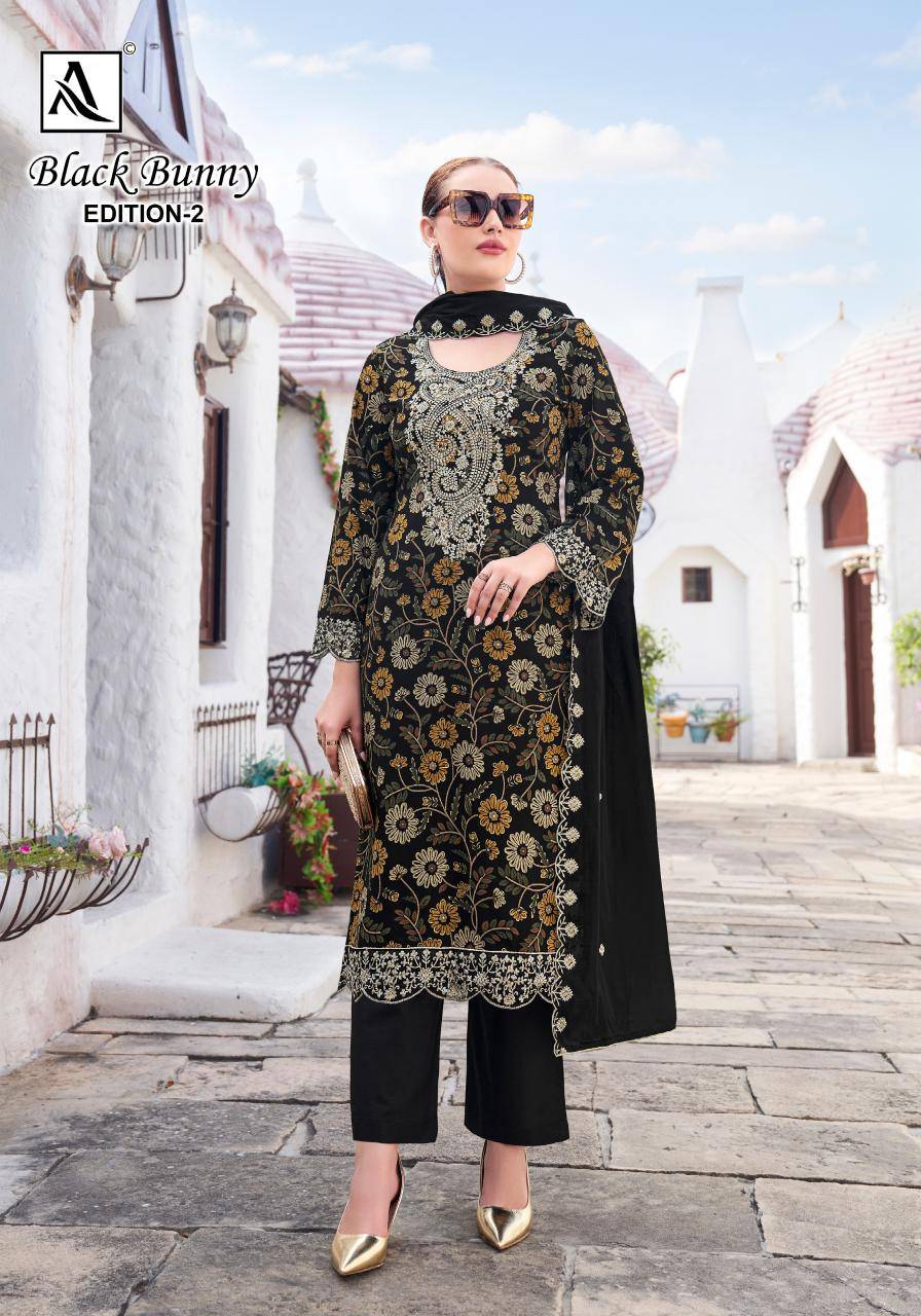 Alok suit black bunny 2 Dress materials surat with price