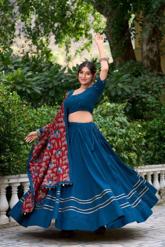 lnb 1697 pure cotton Blue Latest Lehenga choli designs