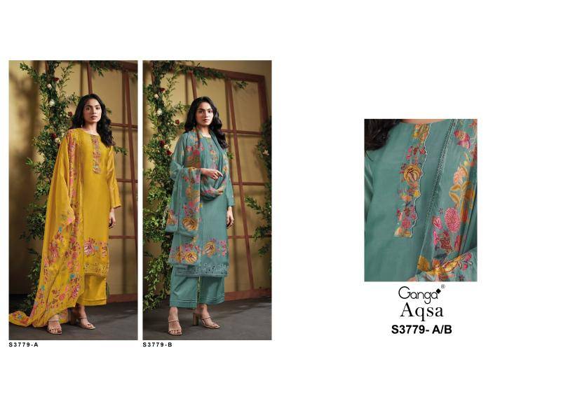 Ganga aqsa 3779 Designer dress material suppliers in Mumbai