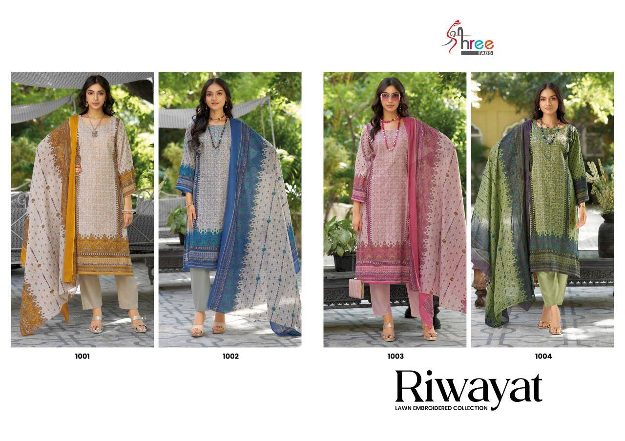 Shree fabs riwayat lawn emb collection 2025 Dress material wholesale market in Gujarat