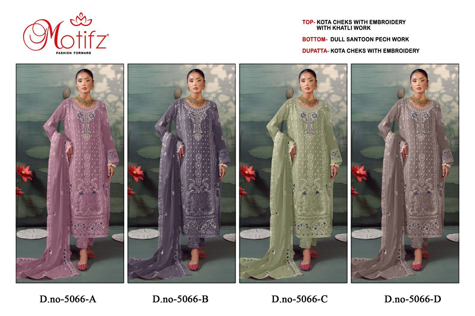 Motifz 5066 A To D Kota Checks Embroidery  Salwar kameez bulk order