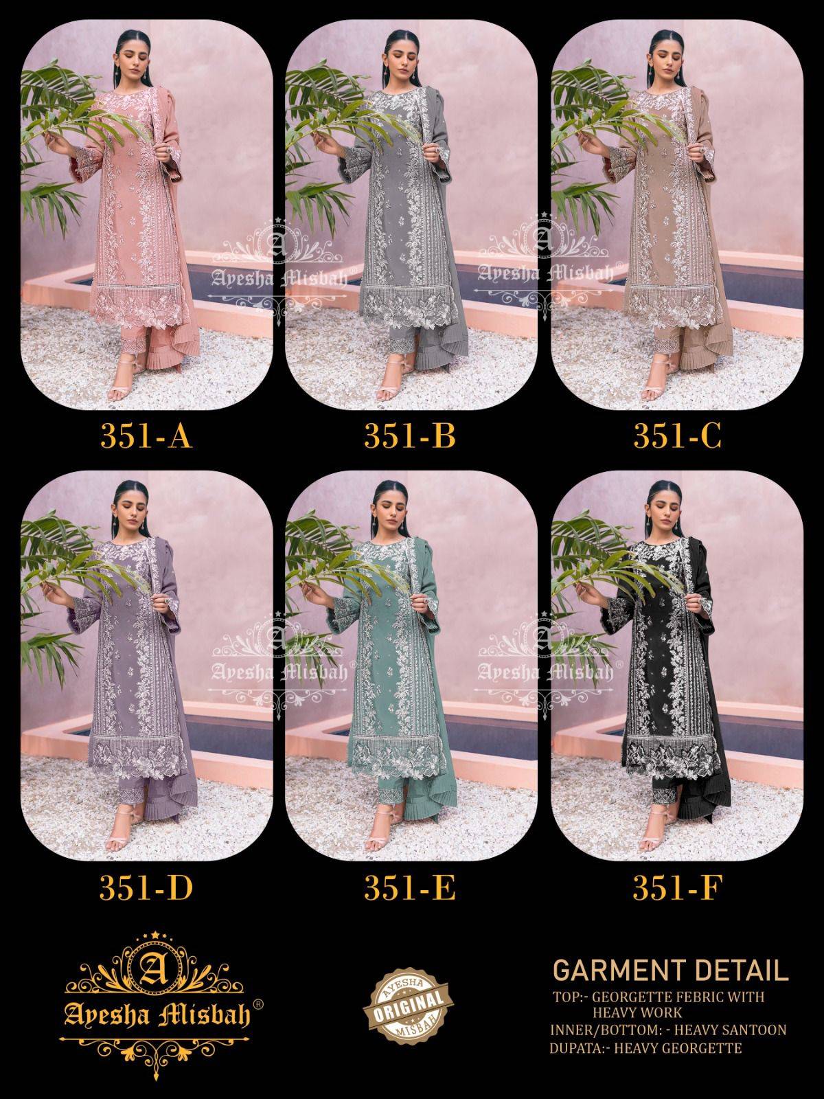 Ayesha Misbah 351 A To F  Salwar Kameez online wholesale