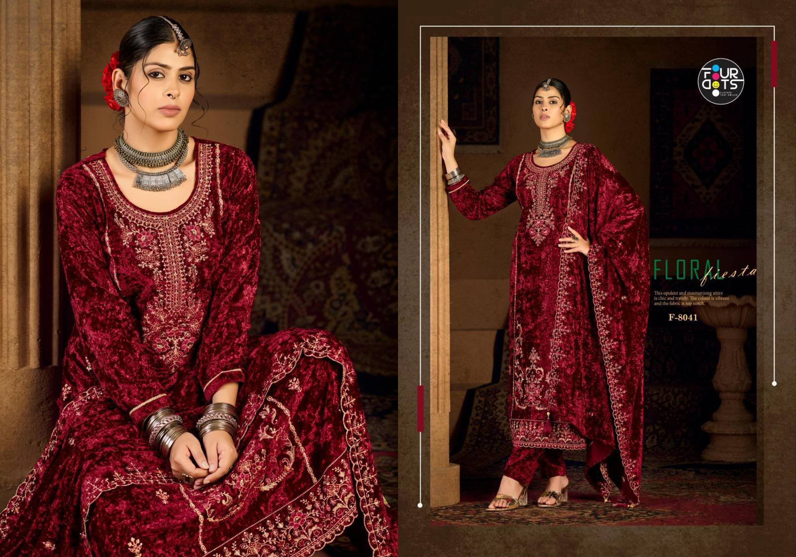 Four Dots Roman Makhmal Latest trends in wholesale Salwar Kameez in Ahmedabad