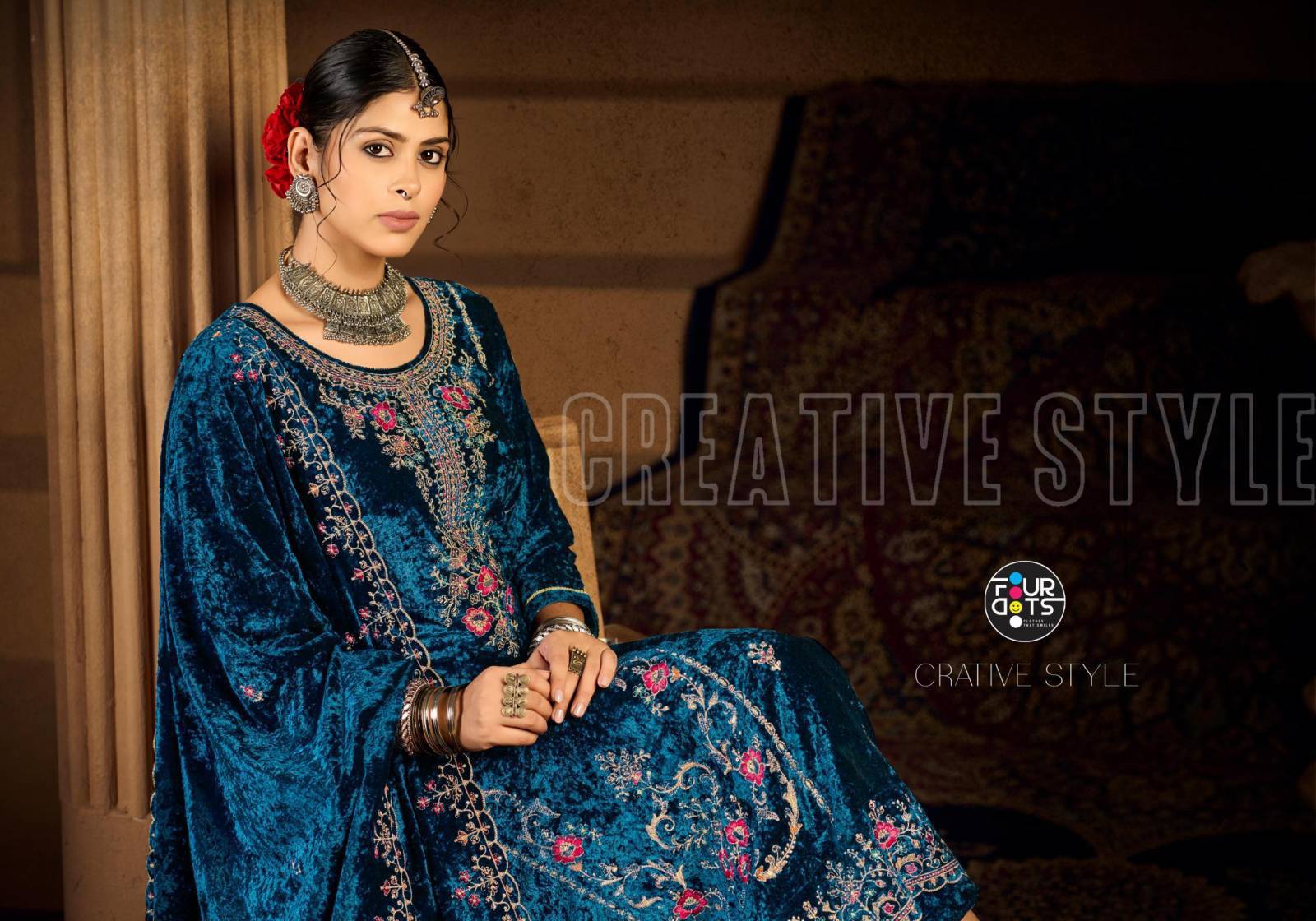 Four Dots Roman Makhmal Latest trends in wholesale Salwar Kameez in Ahmedabad